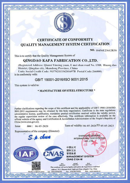 Chine Qingdao KaFa Fabrication Co., Ltd. Certifications